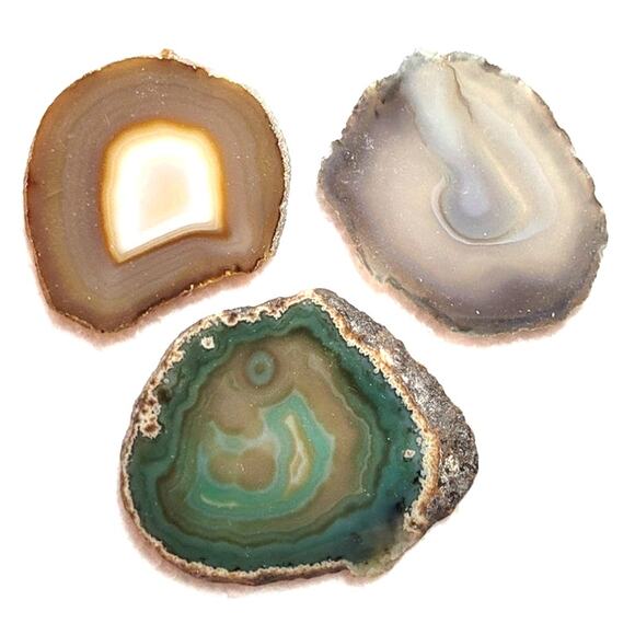 6 Pc Agate Slices Lot Stone Banded Blue Green Gray Tan Paperweight Brazilian - Picture 6 of 8